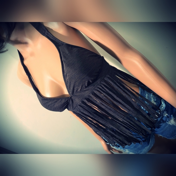 Fringe Halter Top in Brown Size S/M - Picture 1 of 7